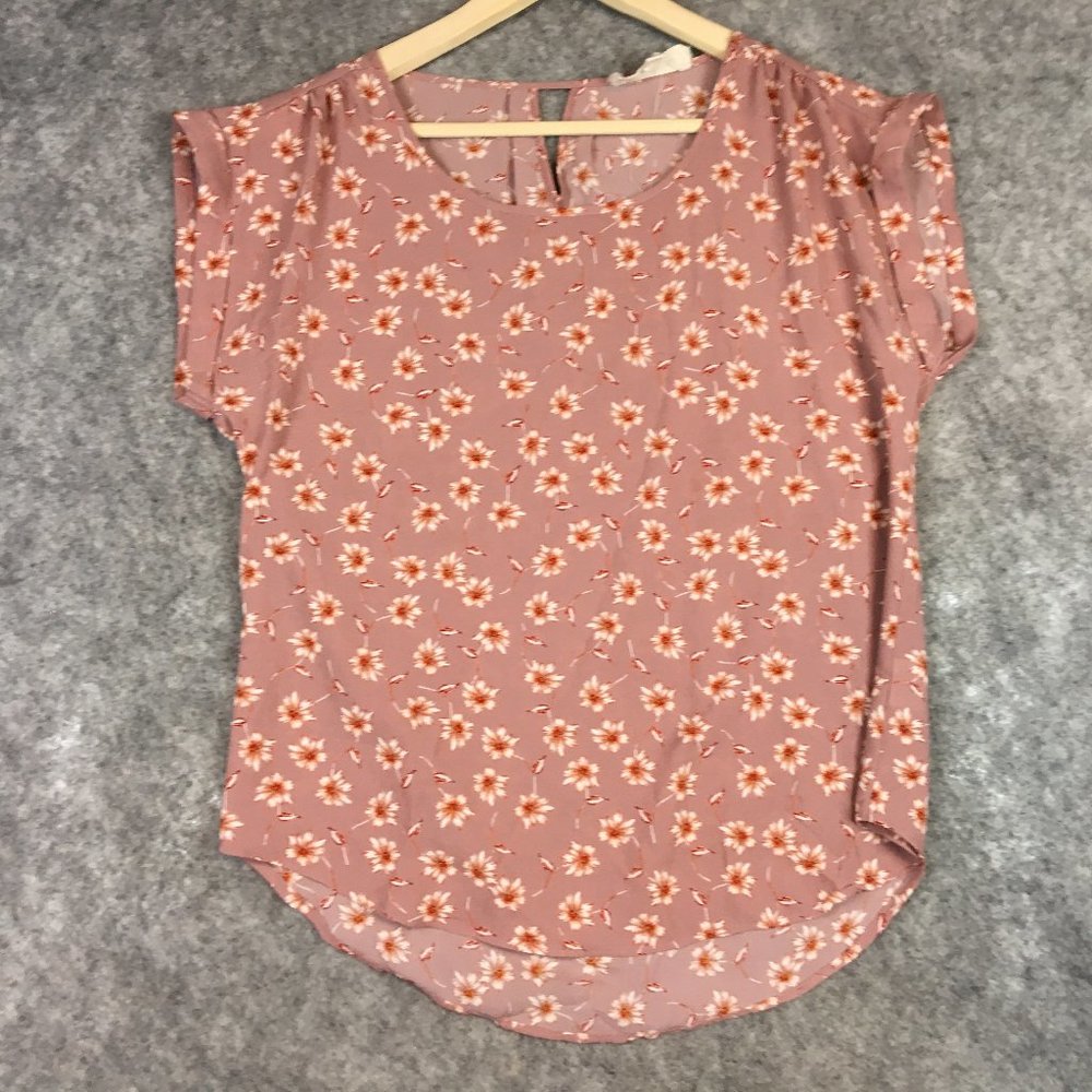 Hippie Rose Top M Flowy Crepe Boho Cottage Ditsy Floral Print Cuffed Dolman Pink